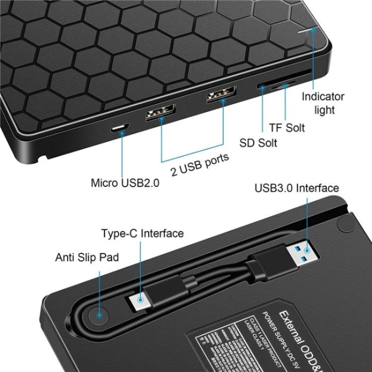 042 Football Pattern USB3.0 / Type-C Computer Laptop External Optical Drive Burner DVD Burner