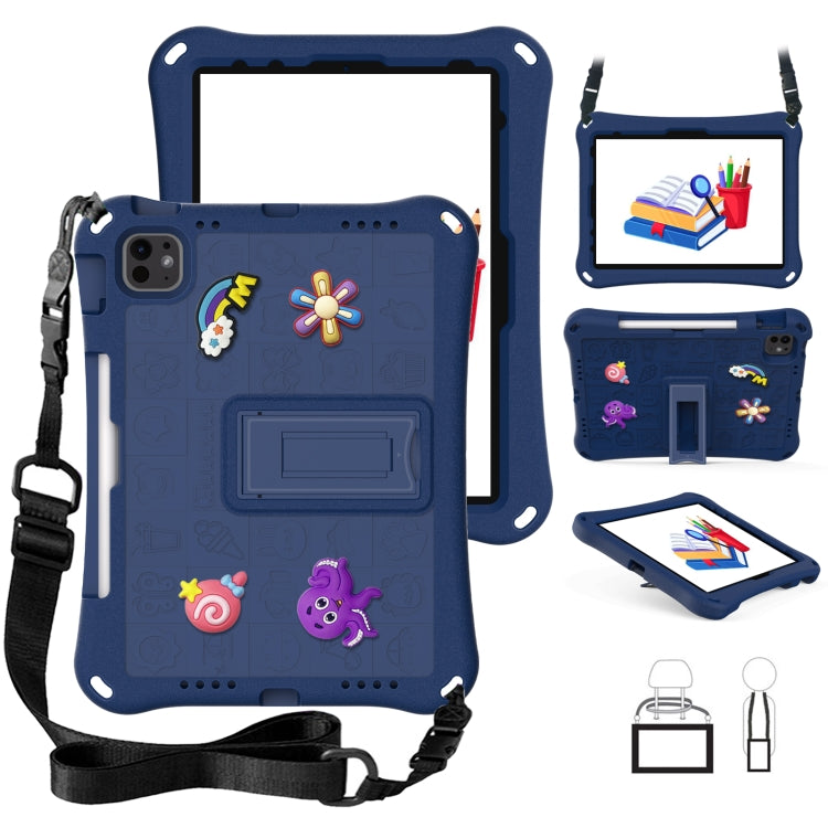 For iPad Air 11 2025 / 2024 Hi Baby EVA Full Body Tablet Case with Strap(Navy Blue)