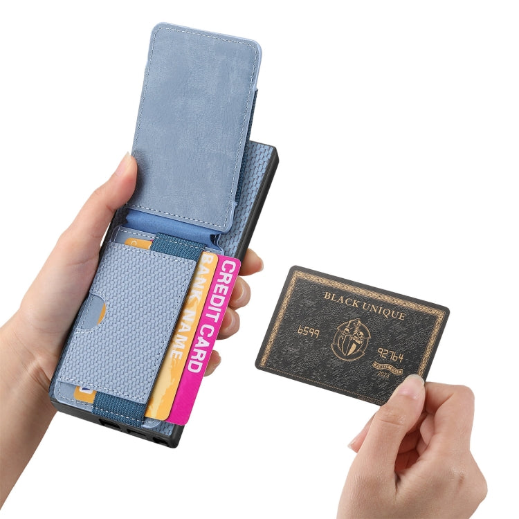 For Samsung Galaxy S24 Ultra 5G Carbon Fiber Vertical Flip Wallet Stand Phone Case(Blue)