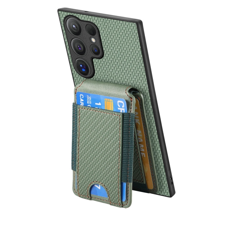 For Samsung Galaxy S24 Ultra 5G Carbon Fiber Vertical Flip Wallet Stand Phone Case(Green)