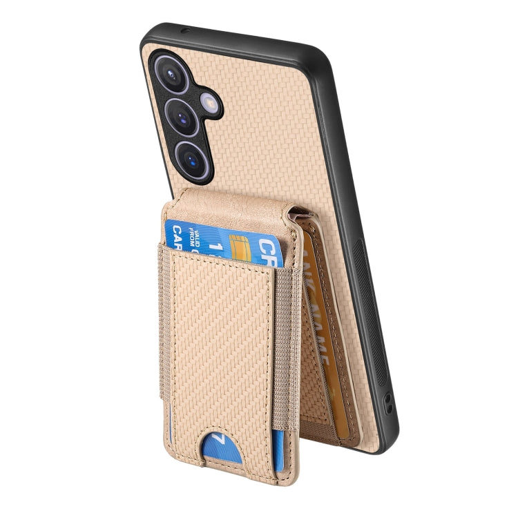 For Samsung Galaxy S24+ 5G Carbon Fiber Vertical Flip Wallet Stand Phone Case(Khaki)
