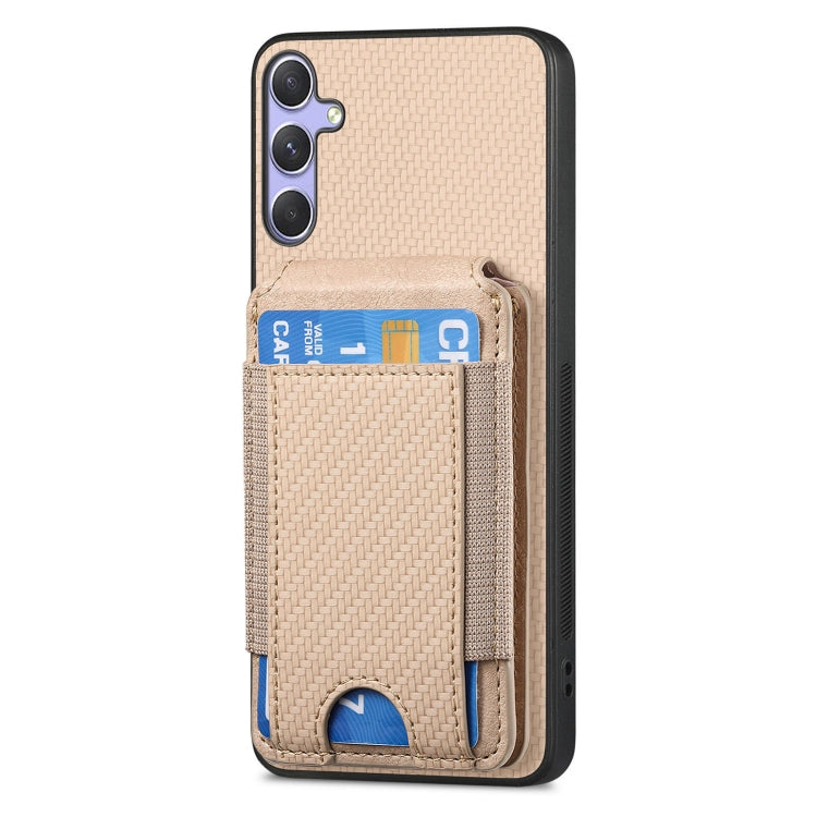 For Samsung Galaxy S25 5G Carbon Fiber Vertical Flip Wallet Stand Phone Case(Khaki)