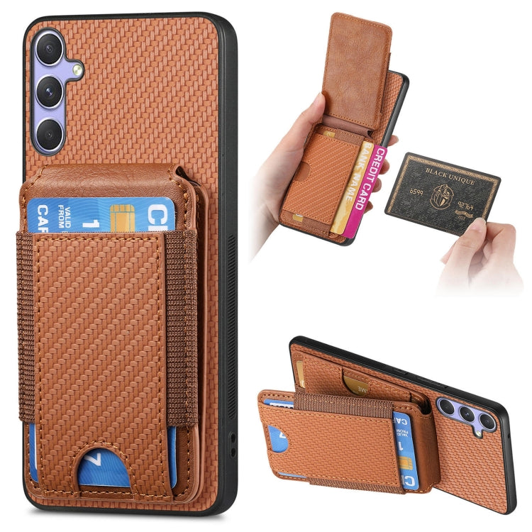 For Samsung Galaxy S25 Ultra 5G Carbon Fiber Vertical Flip Wallet Stand Phone Case(Brown)