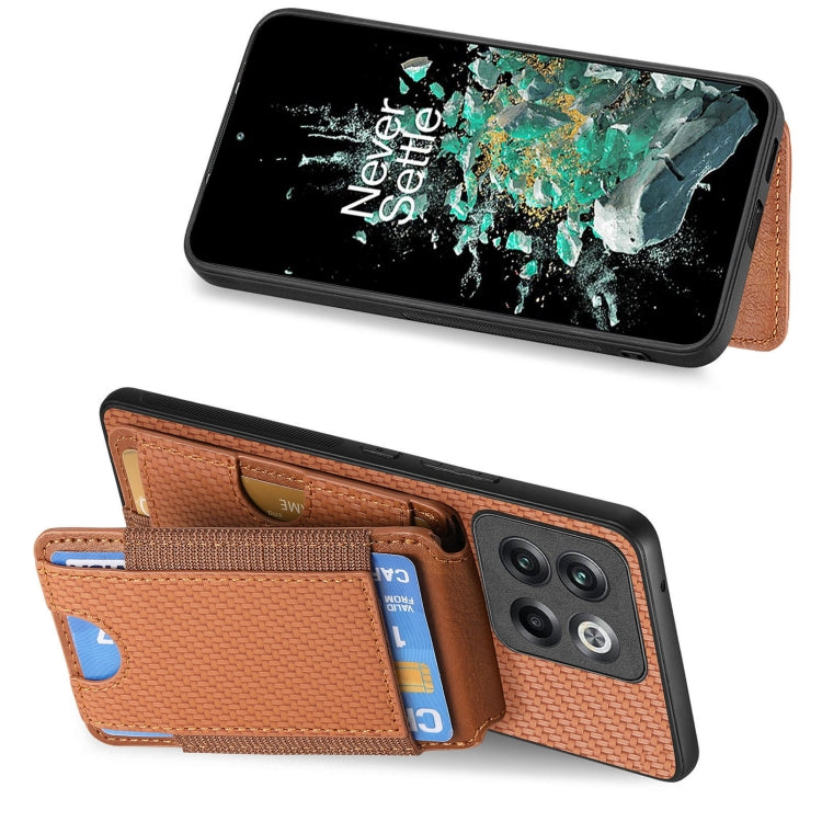 For OnePlus Nord CE3 Carbon Fiber Vertical Flip Wallet Stand Phone Case(Brown)
