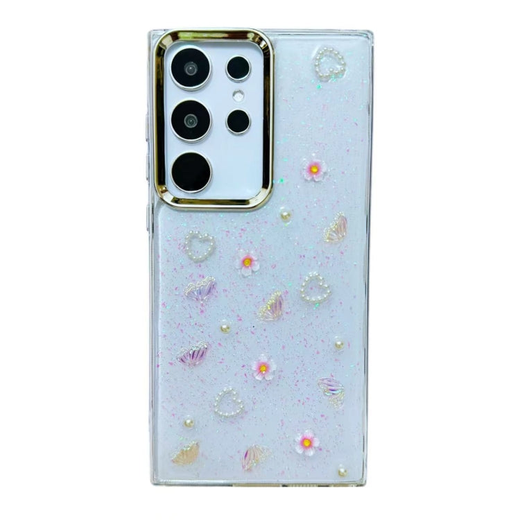 For Samsung Galaxy S25 Ultra 5G Three-dimensional Bow Pearl Love Flower TPU Phone Case(Butterfly Love Flowers)