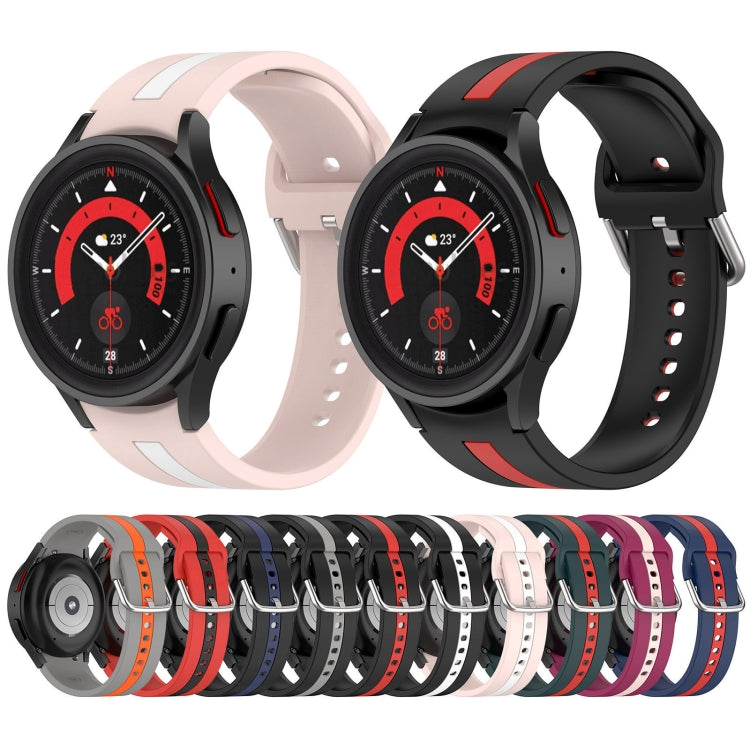 For Samsung Galaxy Watch FE 40mm Two Color Stripe Silicone Watch Band(Black Blue)