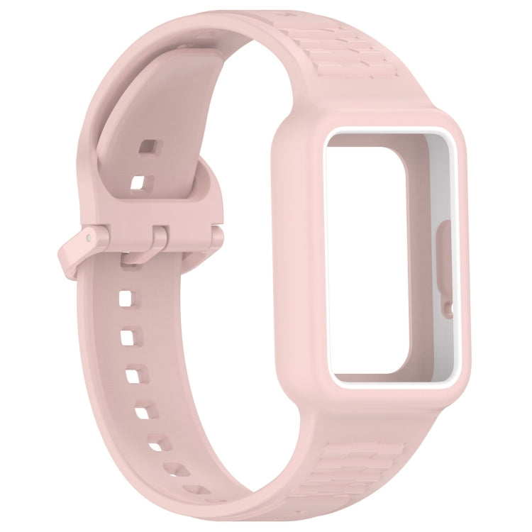For Huawei Band 9 Two Color Frame Integrated Silicone Watch Band(Light Pink)