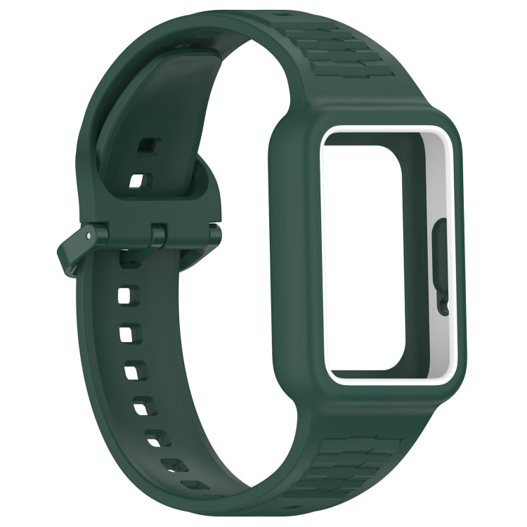 For Huawei Band 9 Two Color Frame Integrated Silicone Watch Band(Dark Green)