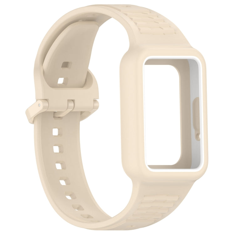 For Huawei Band 8 Two Color Frame Integrated Silicone Watch Band(Dream White)