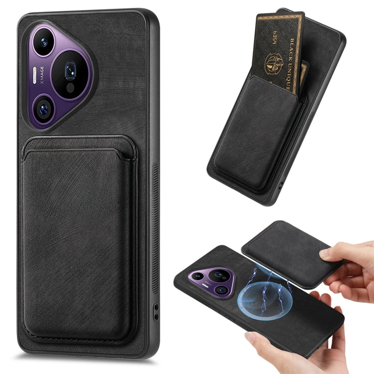 For Huawei Pura 70 Pro+ Retro Leather Card Bag Magnetic Phone Case(Black)