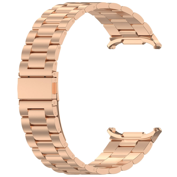 For Samsung Galaxy Watch Ultra 47mm Three Beads Stainless Steel Metal Watch Band(Rose Gold)