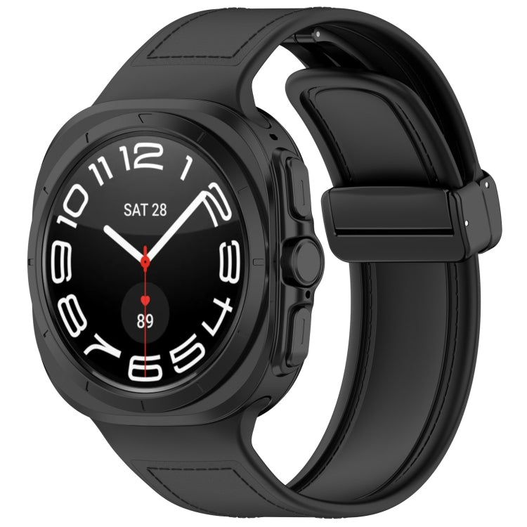 For Samsung Galaxy Watch Ultra 47mm Magnetic Folding Buckle Silicone Leather Watch Band(Black)
