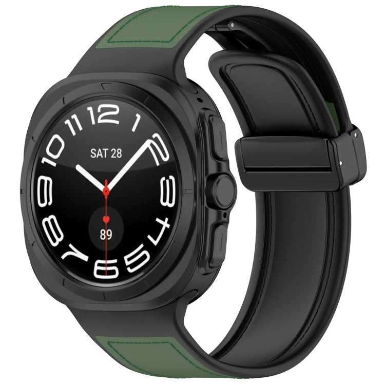 For Samsung Galaxy Watch Ultra 47mm Magnetic Folding Buckle Silicone Leather Watch Band(Green)