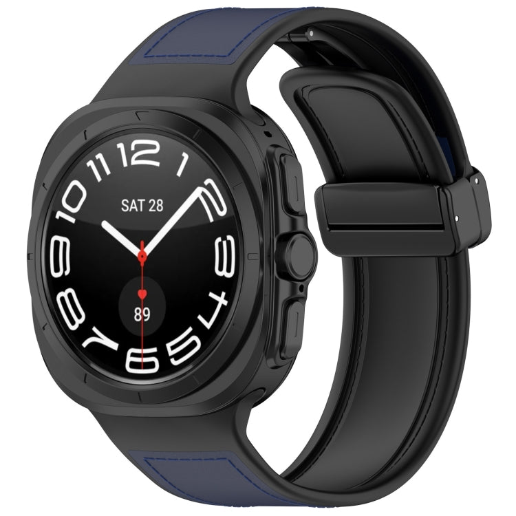 For Samsung Galaxy Watch Ultra 47mm Magnetic Folding Buckle Silicone Leather Watch Band(Dark Blue)