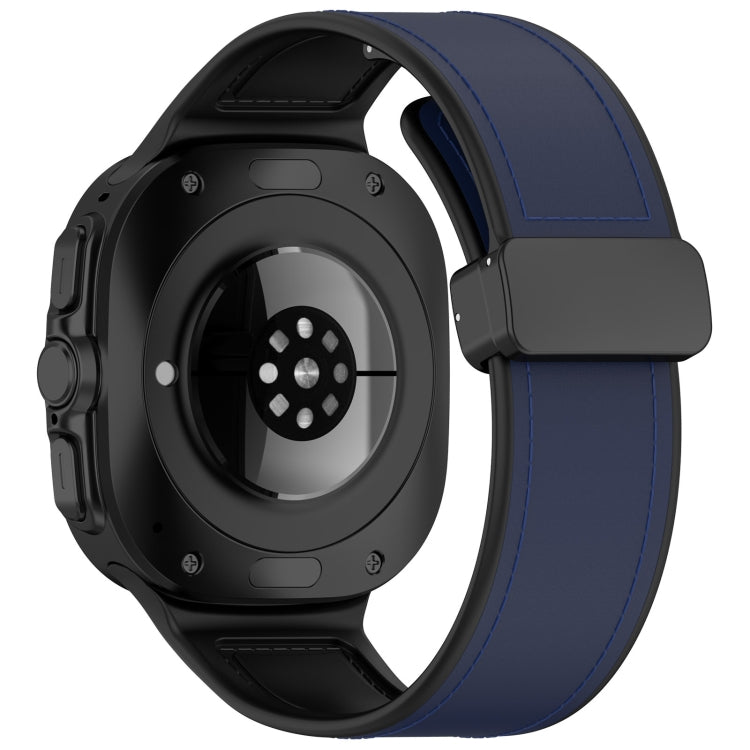 For Samsung Galaxy Watch Ultra 47mm Magnetic Folding Buckle Silicone Leather Watch Band(Dark Blue)