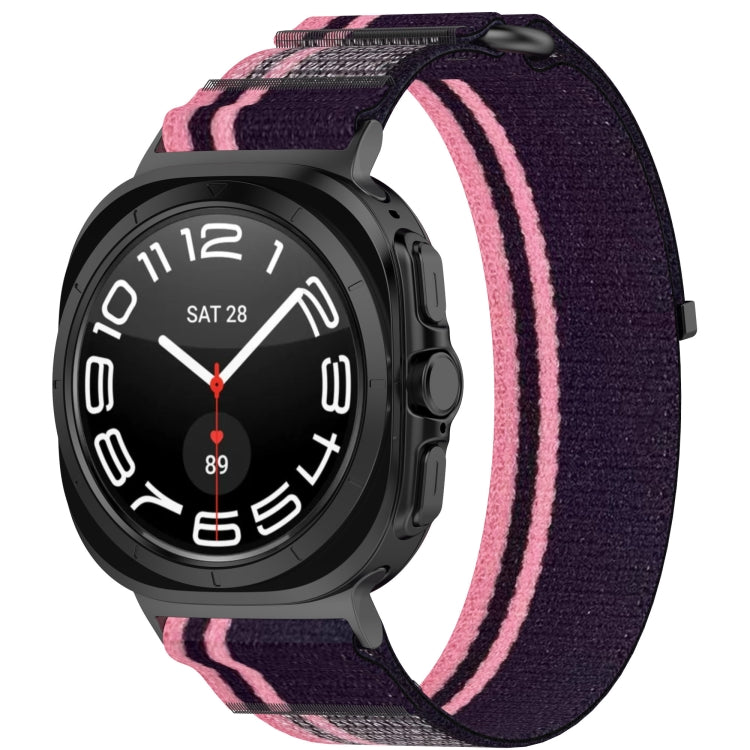 For Samsung Galaxy Watch Ultra 47mm Hook and Loop Fastener Loop Nylon Watch Band(Pink+Purple)
