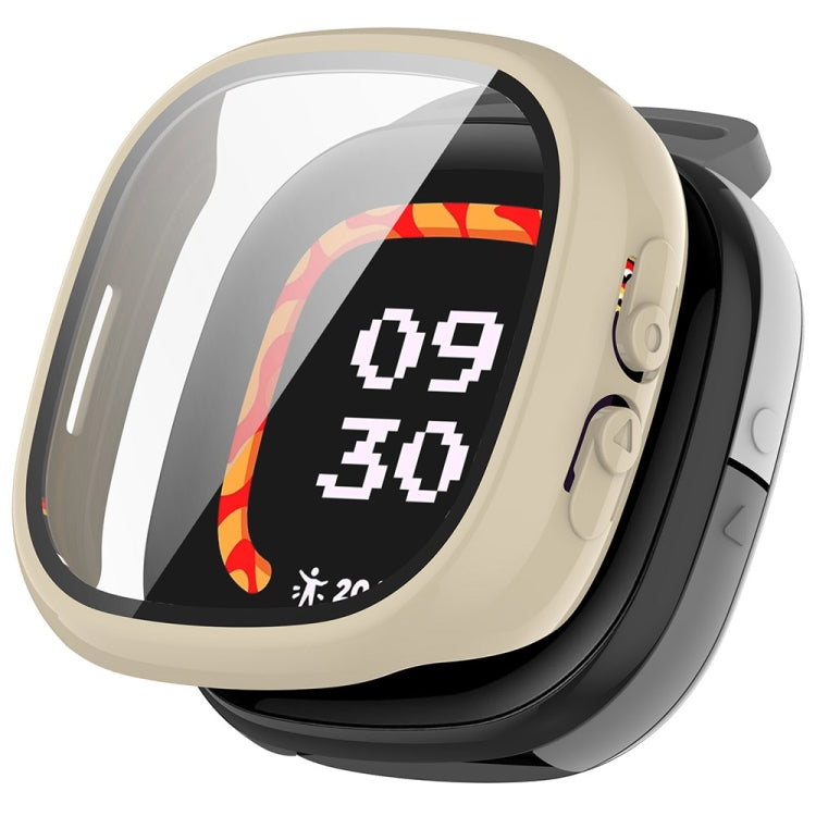 For Fitbit Ace LTE PC + Tempered Glass Film Integrated Watch Protective Case(Ivory White)