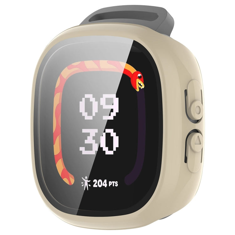 For Fitbit Ace LTE PC + Tempered Glass Film Integrated Watch Protective Case(Ivory White)