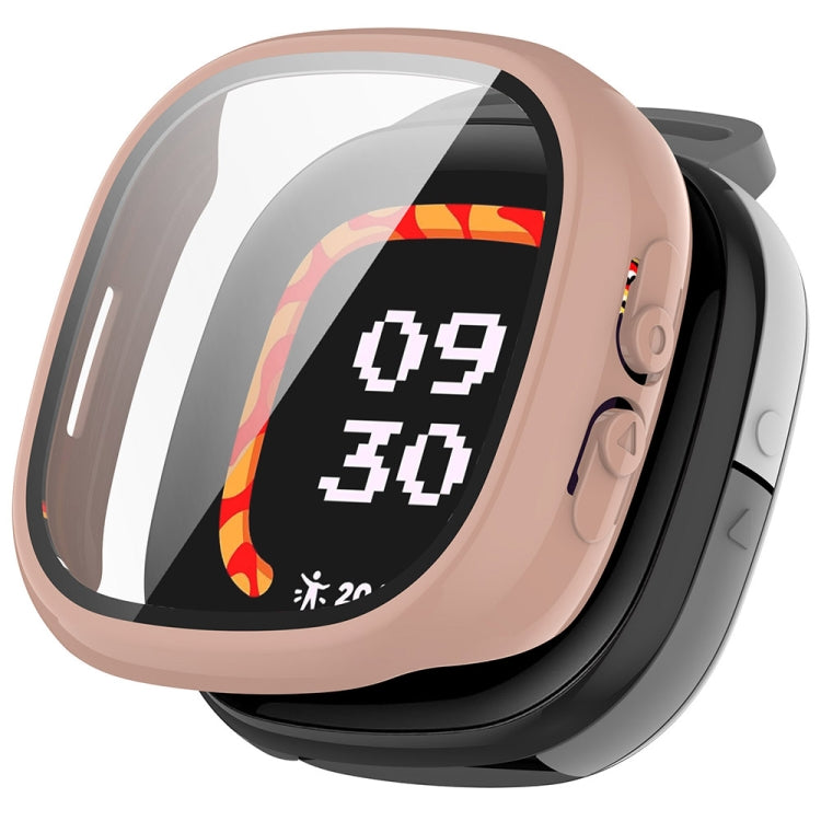 For Fitbit Ace LTE PC + Tempered Glass Film Integrated Watch Protective Case(Sakura Pink)