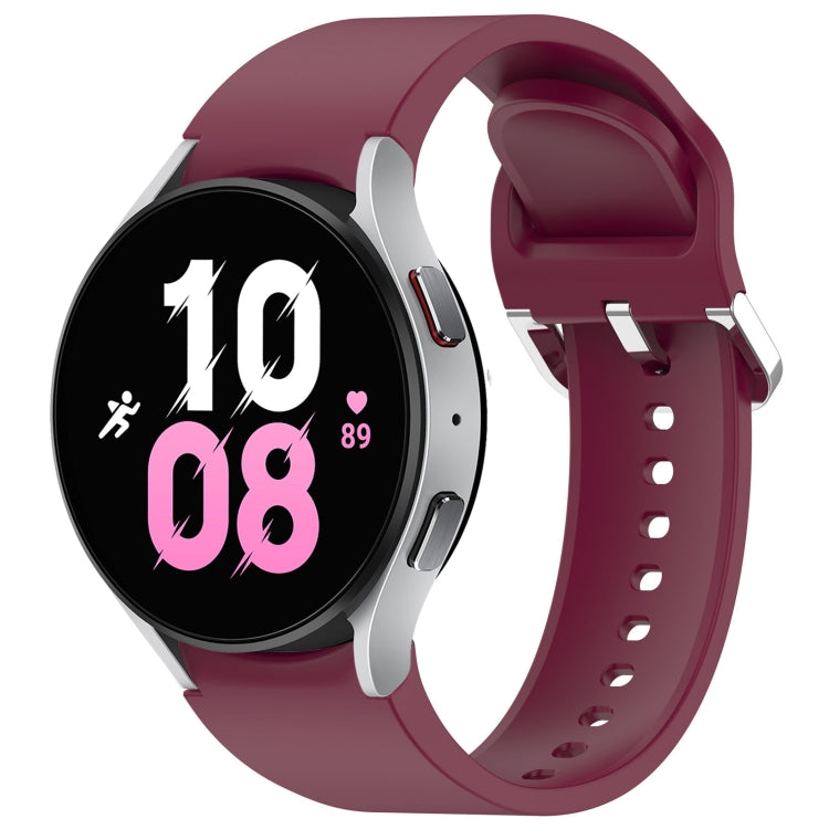 For Samsung Galaxy Watch 5 44mm Solid Color Silver Buckle Quick Release Silicone Watch Band(Wine Red)
