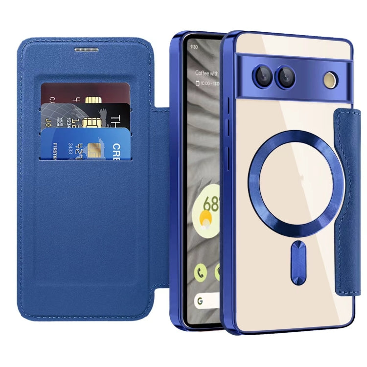 For Google Pixel 8a Shield Magsafe RFID Anti-theft Rhombus Leather Phone Case(Gemstone Blue)