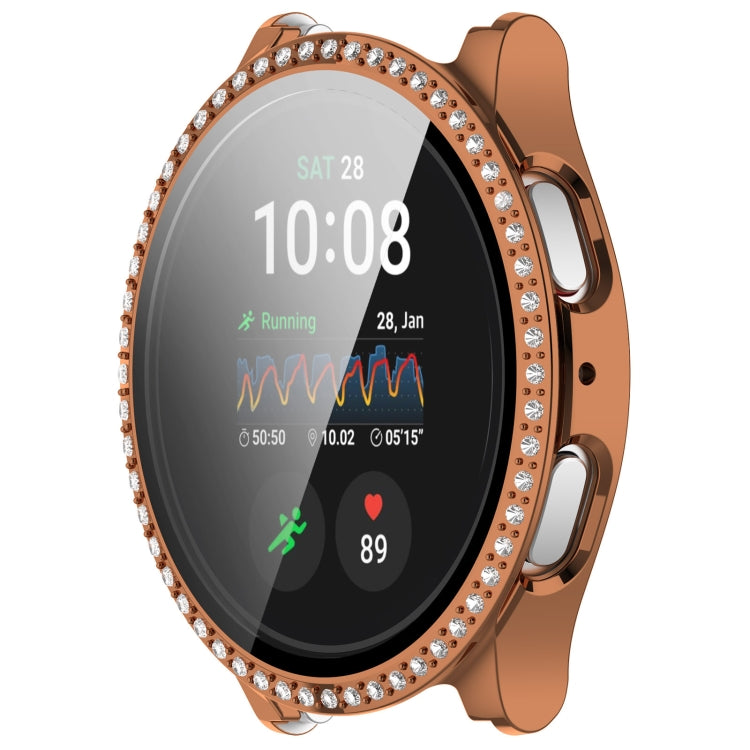 For Samsung Galaxy Watch 7 40mm Single Row Diamond PC + Tempered Film Integrated Watch Protective Case(Rose Gold)