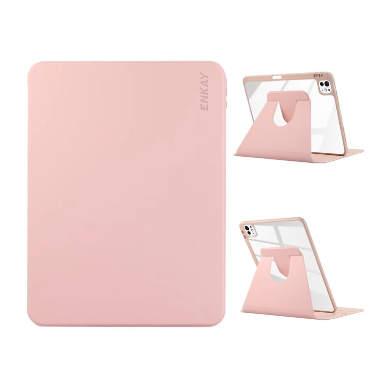 For iPad Pro 11 2024 ENKAY 360 Rotation PMMA Leather Smart Tablet Case with Pen Slot(Pink) - free shipping - PMC Jewellery - Order now!
