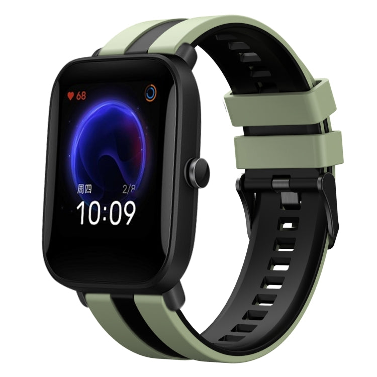 For Amazfit Pop 20mm Two-Color Sports Silicone Watch Band(Light Green+Black)