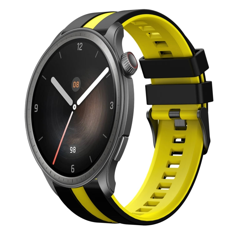For Amazfit Balance 22mm Two-Color Sports Silicone Watch Band(Black+Yellow)