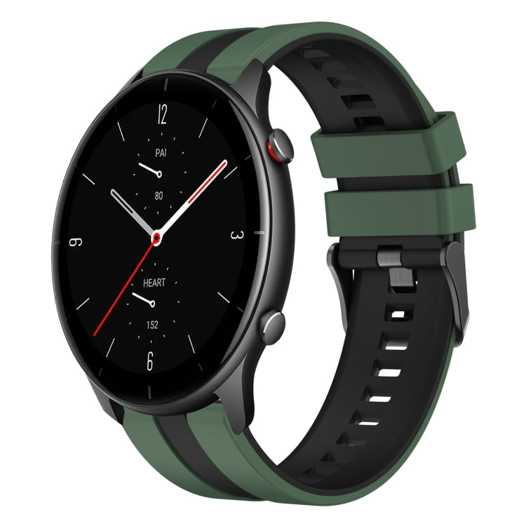 For Amazfit GTR 2e 22mm Two-Color Sports Silicone Watch Band(Olive Green+Black)