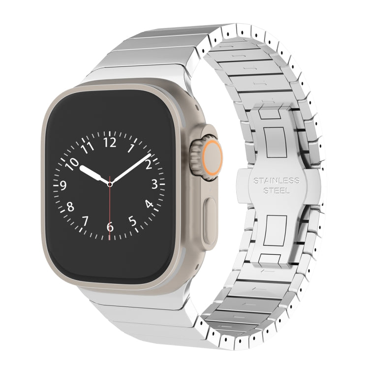 For Apple Watch SE 2023 44mm One-bead Paint Alloy Butterfly Buckle Watch Band(Silver)