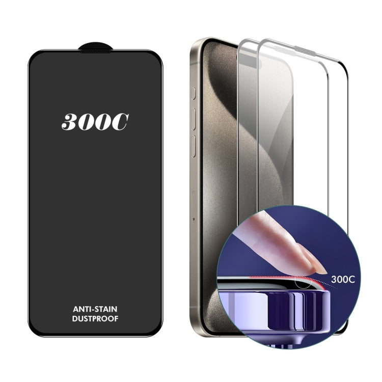 For iPhone 16 Pro Max 2pcs ENKAY 300C Super Large Arc Full Coverage High Aluminum-silicon Tempered Glass Film Black