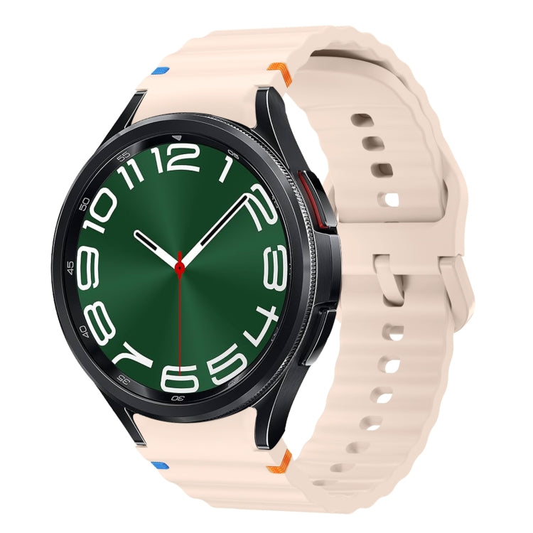 For Samsung Galaxy Watch 6 Classic Wave Pattern Stitched Silicone Watch Band(Pink)
