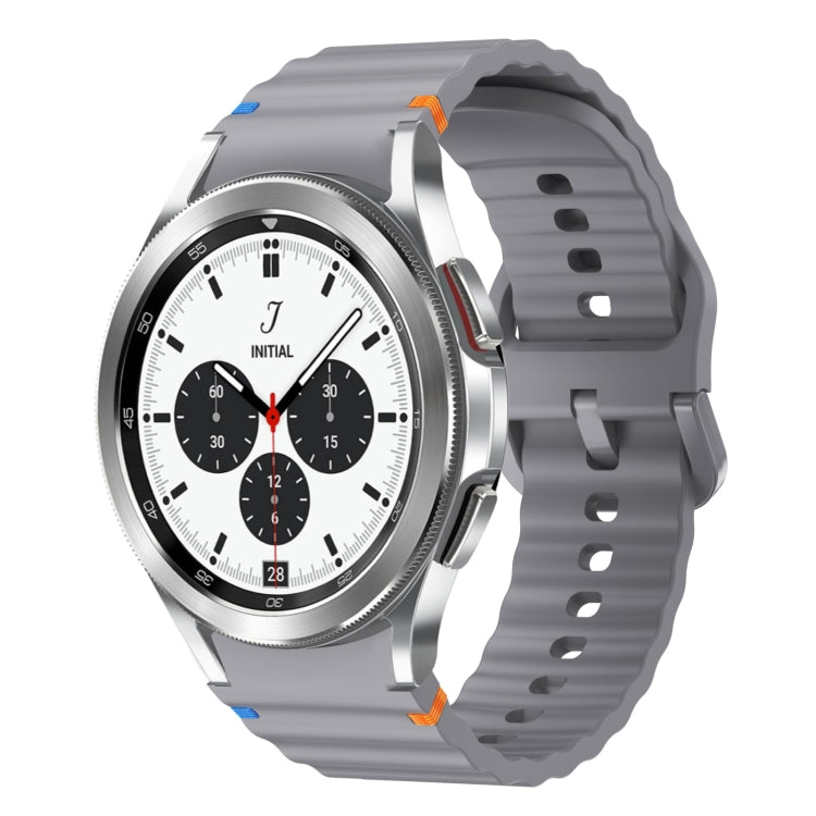 For Samsung Galaxy Watch 4 Classic 42 / 46mm Wave Pattern Stitched Silicone Watch Band(Dark Gray)