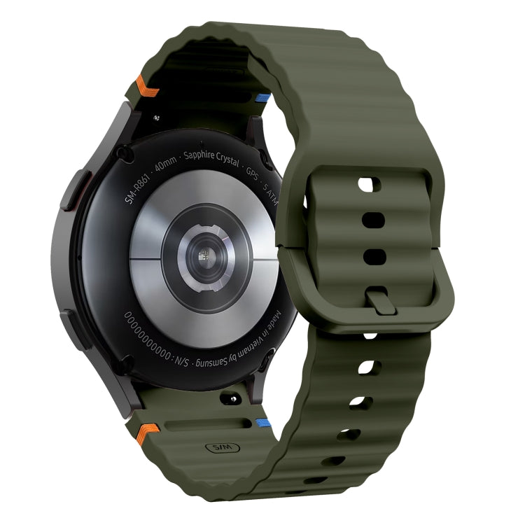 For Samsung Galaxy Watch 4 Classic 42 / 46mm Wave Pattern Stitched Silicone Watch Band(Army Green)