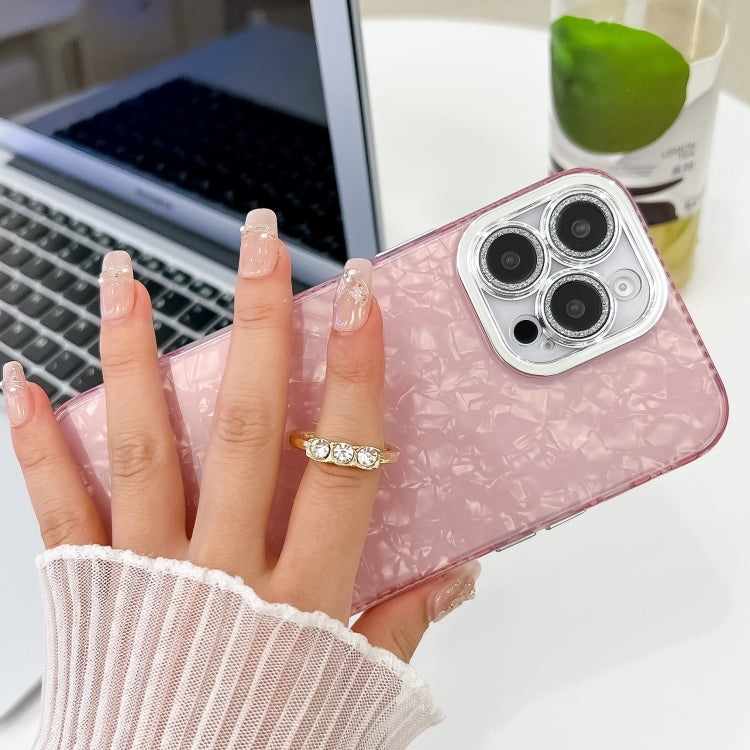 For iPhone 16 Pro Max Plating Glitter Texture Ring Holder TPU Phone Case with Lens Film(White Water Ripples)
