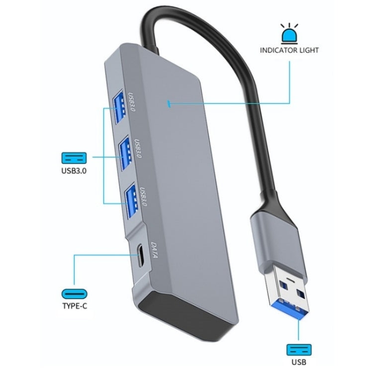 ADS-309A Aluminum Alloy USB to 3 x USB 3.0 + Type-C Data Port Expansion Hub Adapter