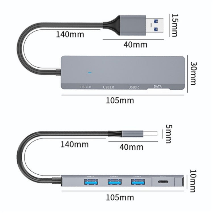 ADS-309A Aluminum Alloy USB to 3 x USB 3.0 + Type-C Data Port Expansion Hub Adapter