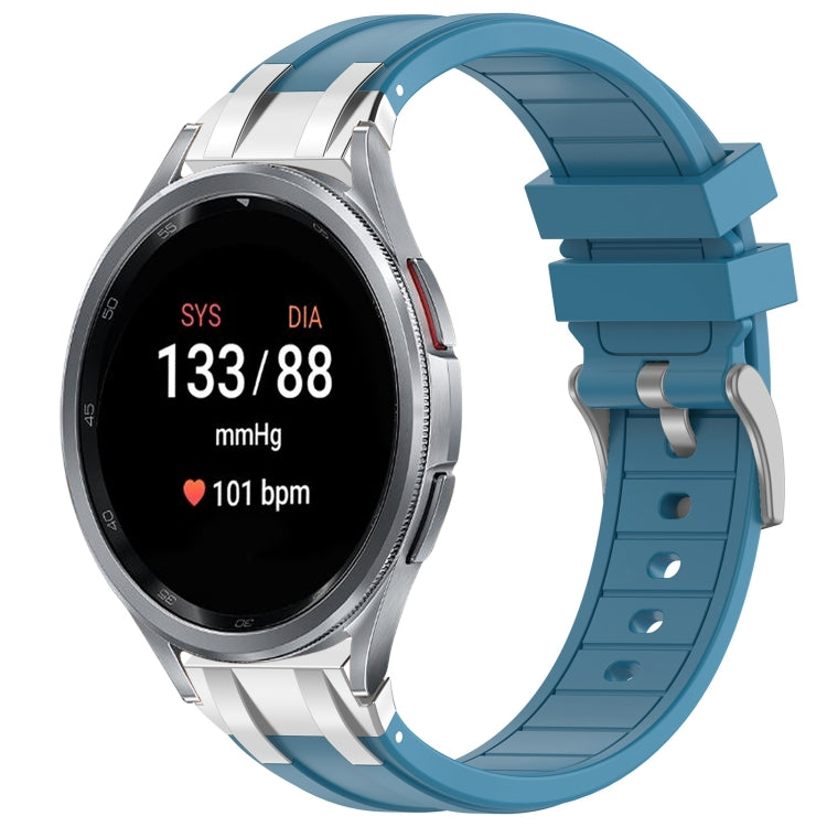 For Samsung Galaxy Watch 7 40 / 44mm 20mm Quick Release Silver Buckle Royal Silicone Watch Band(Sea Blue)