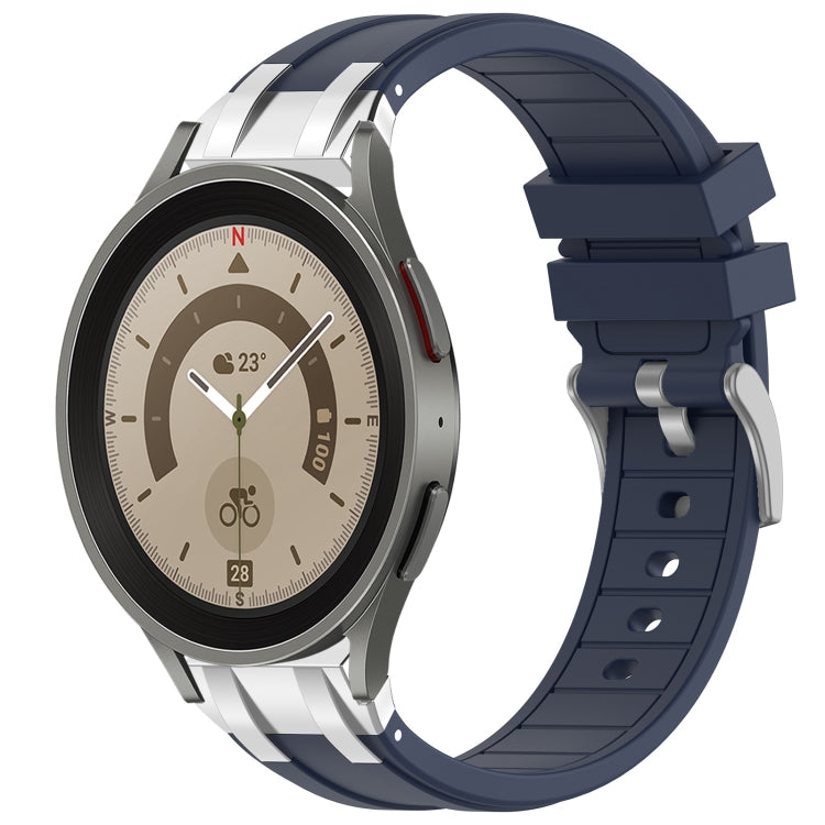 For Samsung Galaxy Watch 5 Pro 45mm 20mm Quick Release Silver Buckle Royal Silicone Watch Band(Navy Blue)