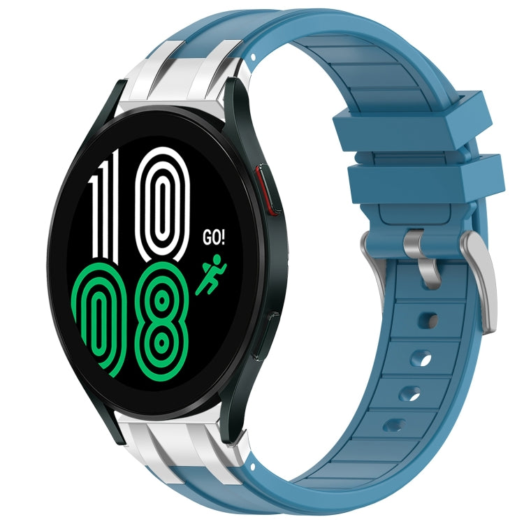 For Samsung Galaxy Watch 4 40 / 44mm 20mm Quick Release Silver Buckle Royal Silicone Watch Band(Sea Blue)