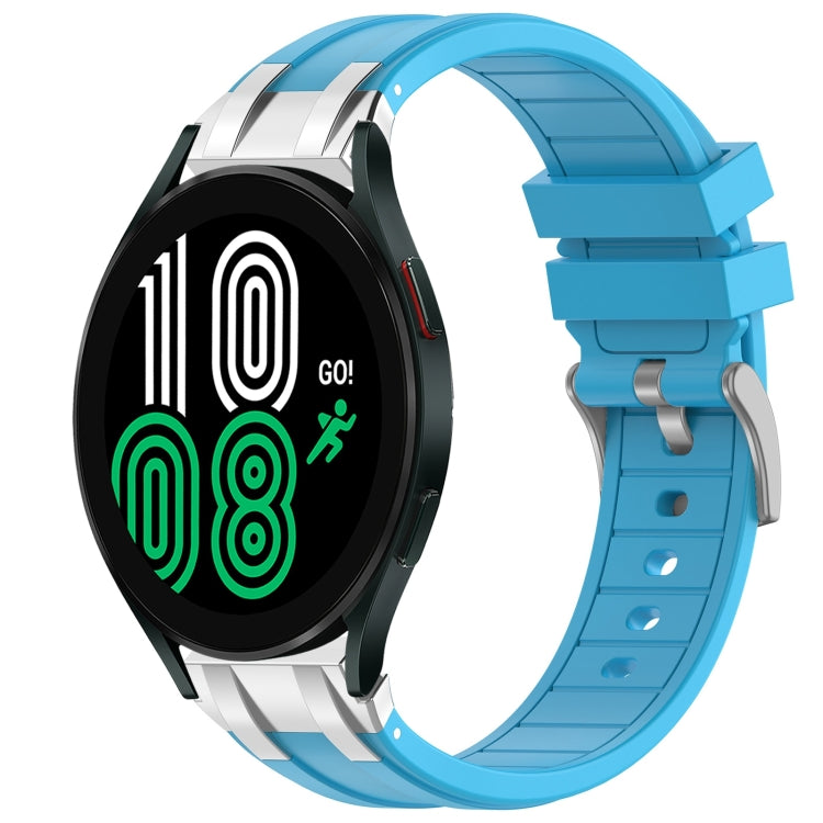 For Samsung Galaxy Watch 4 40 / 44mm 20mm Quick Release Silver Buckle Royal Silicone Watch Band(Sky Blue)