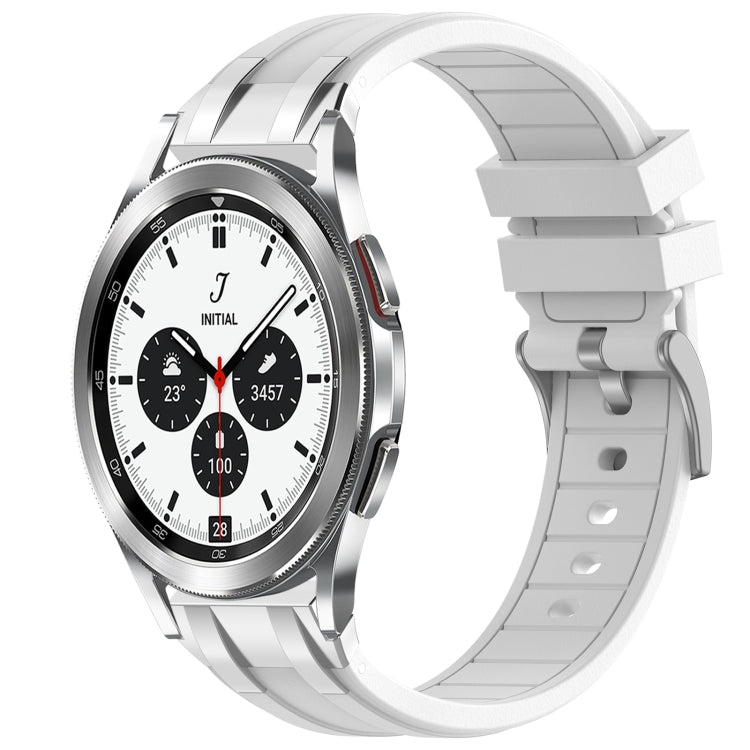 For Samsung Galaxy Watch 4 Classic 42 / 46mm 20mm Quick Release Silver Buckle Royal Silicone Watch Band(White)
