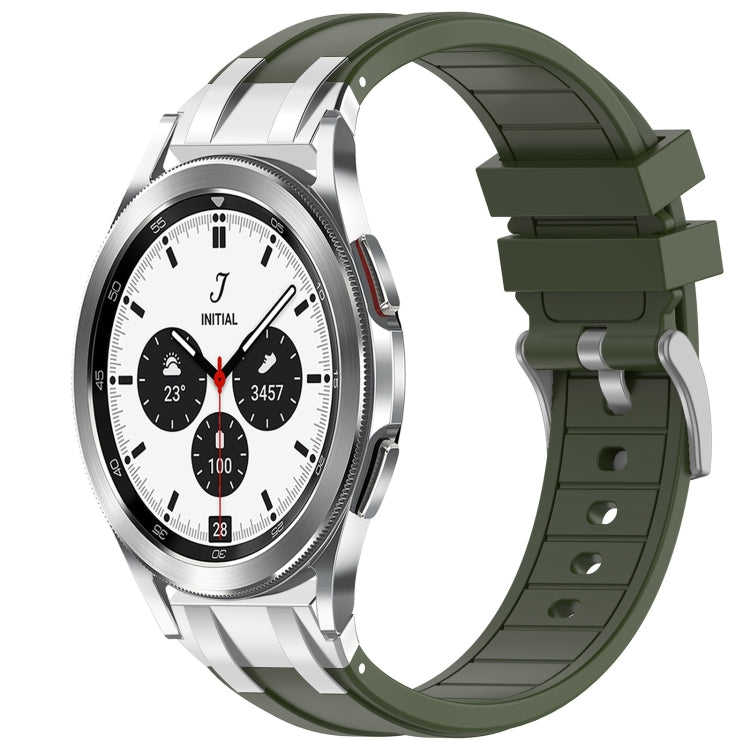 For Samsung Galaxy Watch 4 Classic 42 / 46mm 20mm Quick Release Silver Buckle Royal Silicone Watch Band(Olive Green)