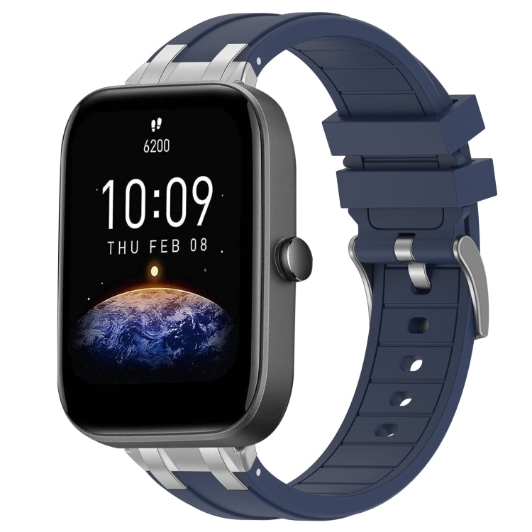 For Amazfit Bip3 Pro 20mm Quick Release Silver Buckle Royal Silicone Watch Band(Navy Blue)
