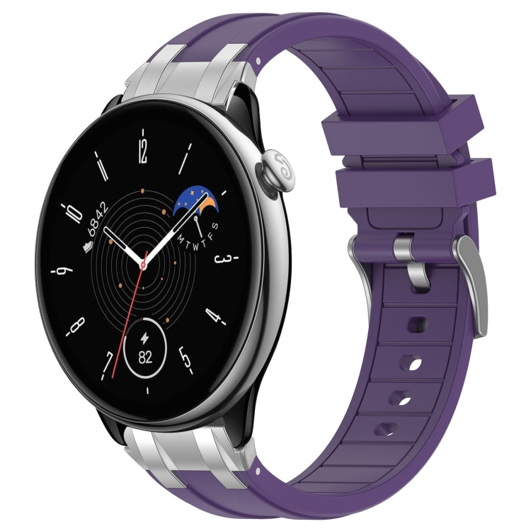 For Amazfit GTR Mini 20mm Quick Release Silver Buckle Royal Silicone Watch Band(Purple)