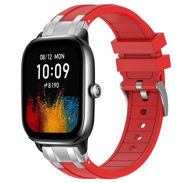 For Amazfit GTS4 Mini 20mm Quick Release Silver Buckle Royal Silicone Watch Band(Red)
