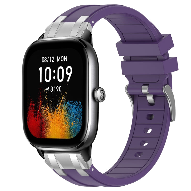For Amazfit GTS4 Mini 20mm Quick Release Silver Buckle Royal Silicone Watch Band(Purple)
