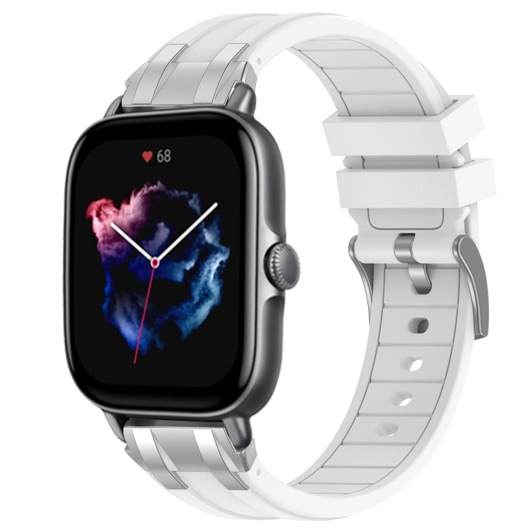 For Amazfit GTS 3 20mm Quick Release Silver Buckle Royal Silicone Watch Band(White)