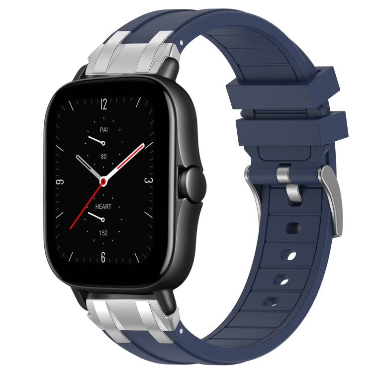 For Amazfit GTS 2e 20mm Quick Release Silver Buckle Royal Silicone Watch Band(Navy Blue)